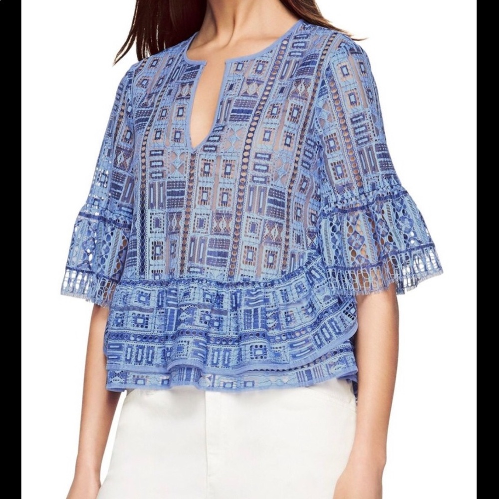 BCBG Immane Geo Ruffled Top